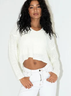 Princess Polly Nerin Cropped Sweater White Cream New