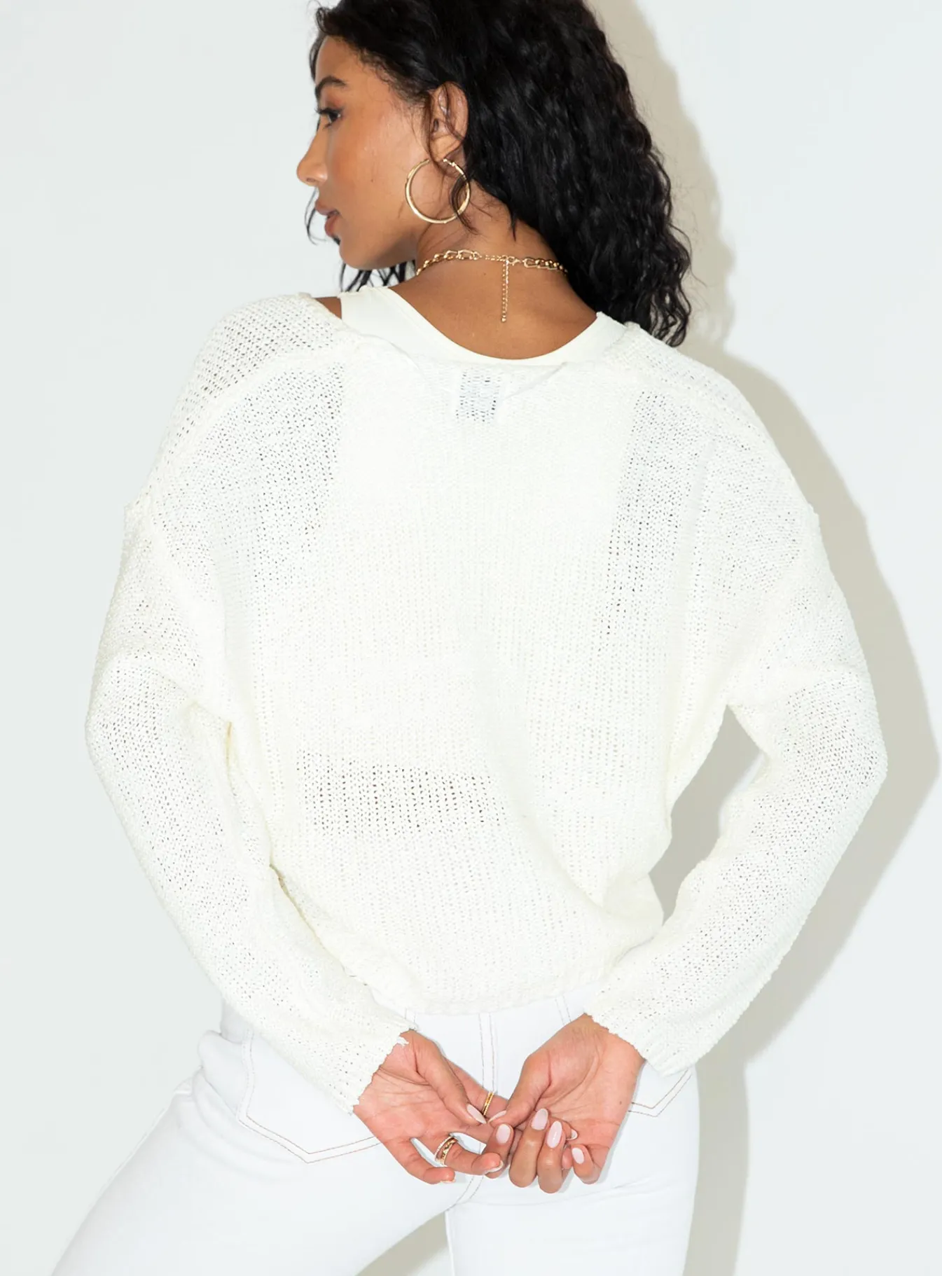 Princess Polly Nerin Cropped Sweater White Cream New