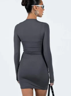 Princess Polly Neve Long Sleeve Mini Dress  Slate Hot