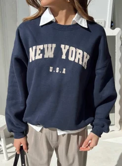 Princess Polly New York Crewneck Sweatshirt  Navy Shop