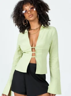 Princess Polly Nial Long Sleeve Top Green Clearance
