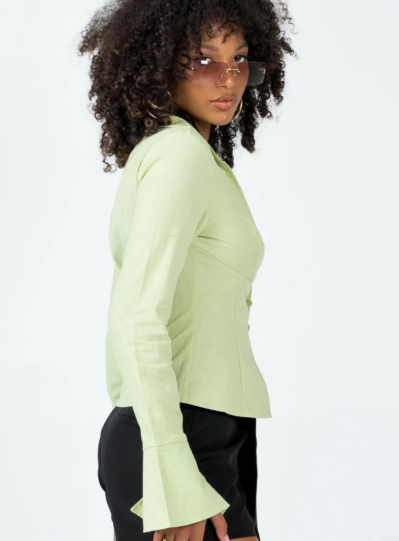 Princess Polly Nial Long Sleeve Top Green Clearance