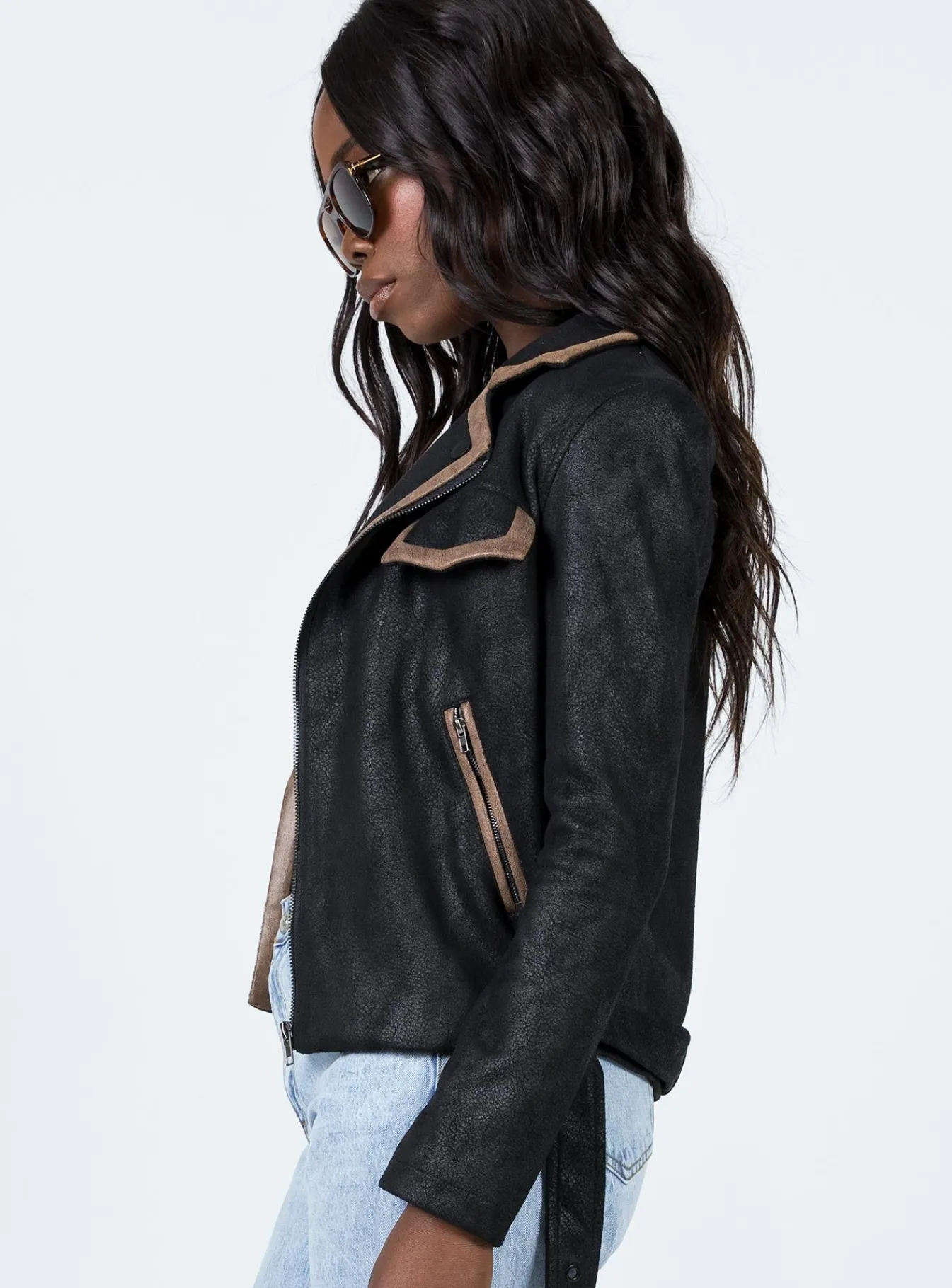 Princess Polly Night Ride Pu Biker Jacket Black / Brown Store