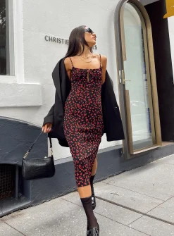Princess Polly Noda Midi Dress  Black/Red Best Sale