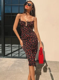 Princess Polly Noda Midi Dress  Black/Red Best Sale