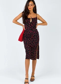 Princess Polly Noda Midi Dress Black/Red Best Sale