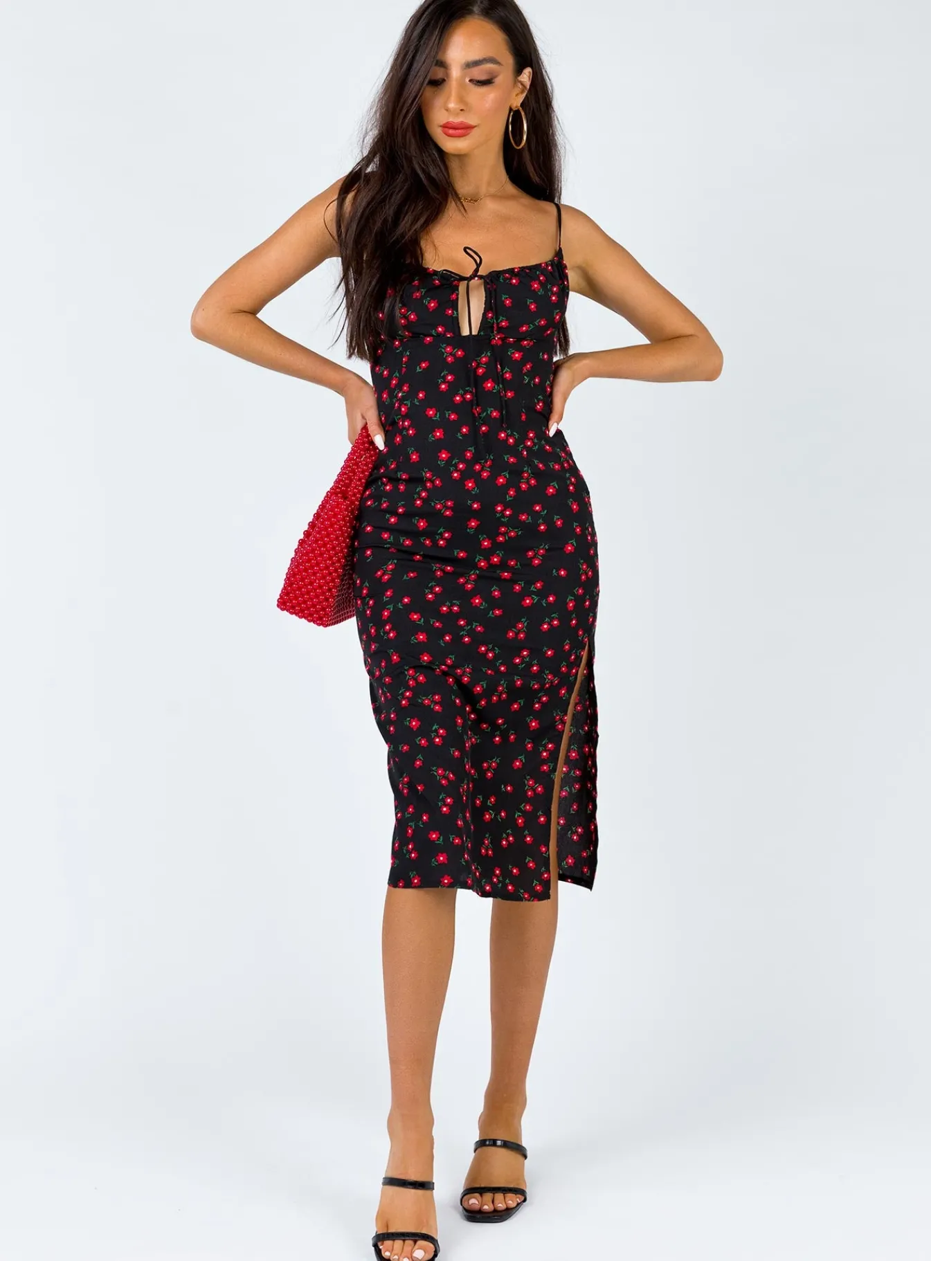 Princess Polly Noda Midi Dress Black/Red Best Sale