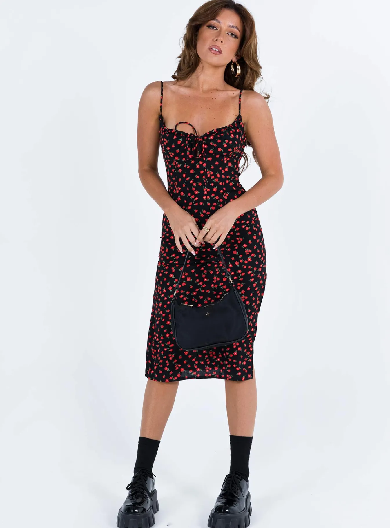 Princess Polly Noda Midi Dress Petite Black/Red Best