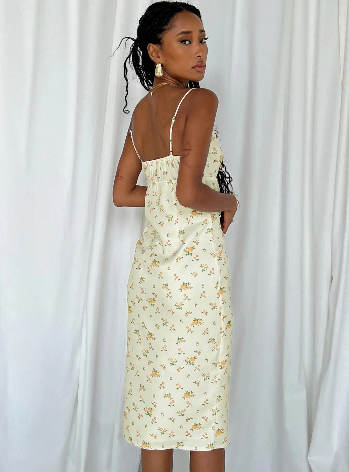 Princess Polly Noda Midi Dressfloral Yellow Clearance