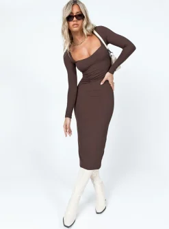 Princess Polly Nolan Midi Dress  Brown Discount