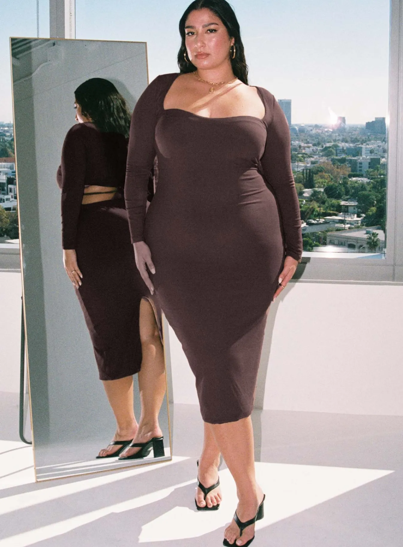 Princess Polly Nolan Midi Dresscurve Brown Fashion