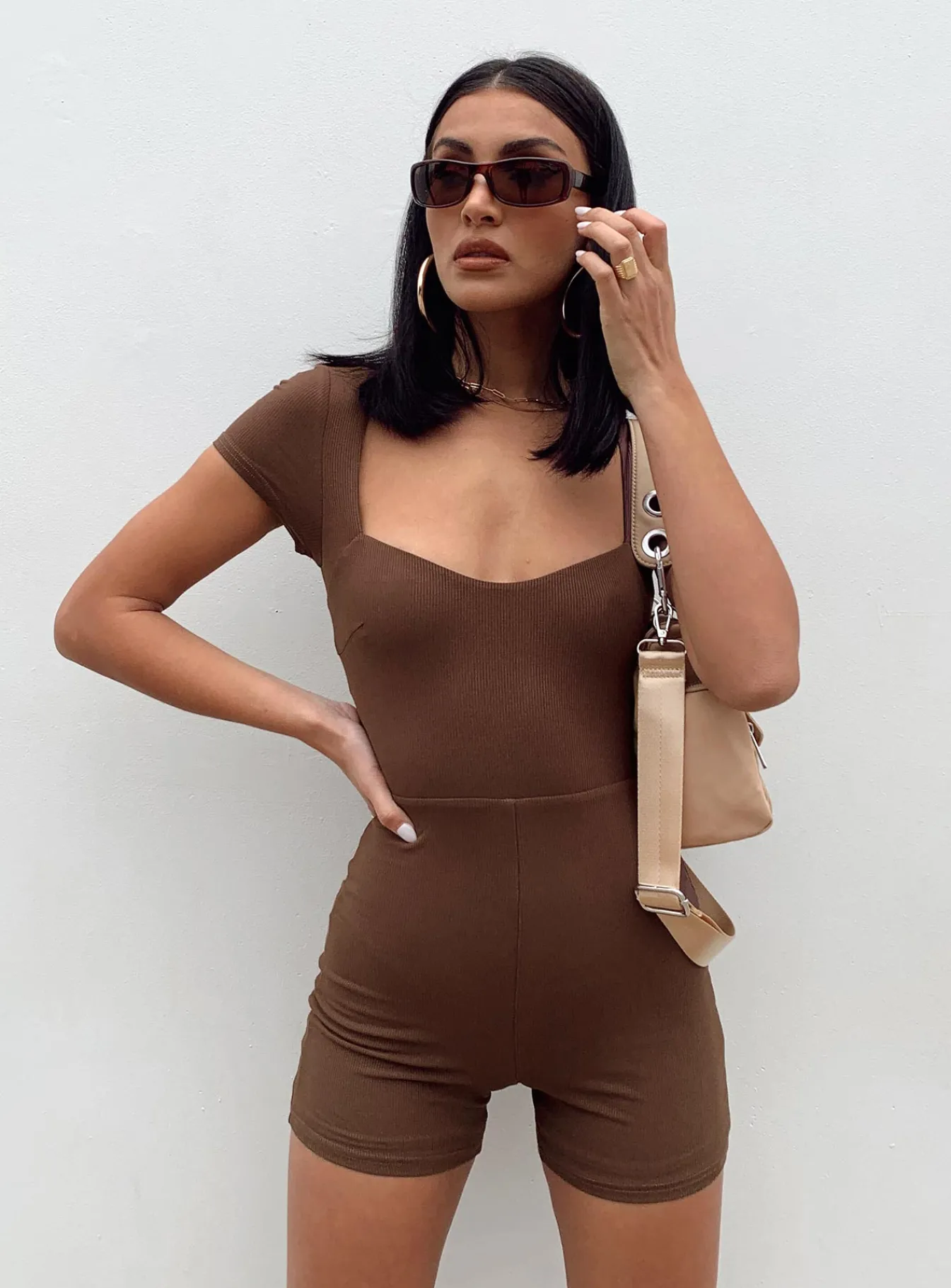 Princess Polly Nolan Short Sleeve Romper Brown Sale