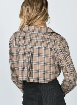 Princess Polly Nora Cropped Shirt Beige Sale