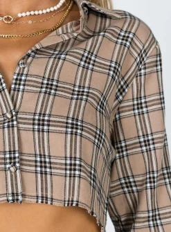 Princess Polly Nora Cropped Shirt Beige Sale