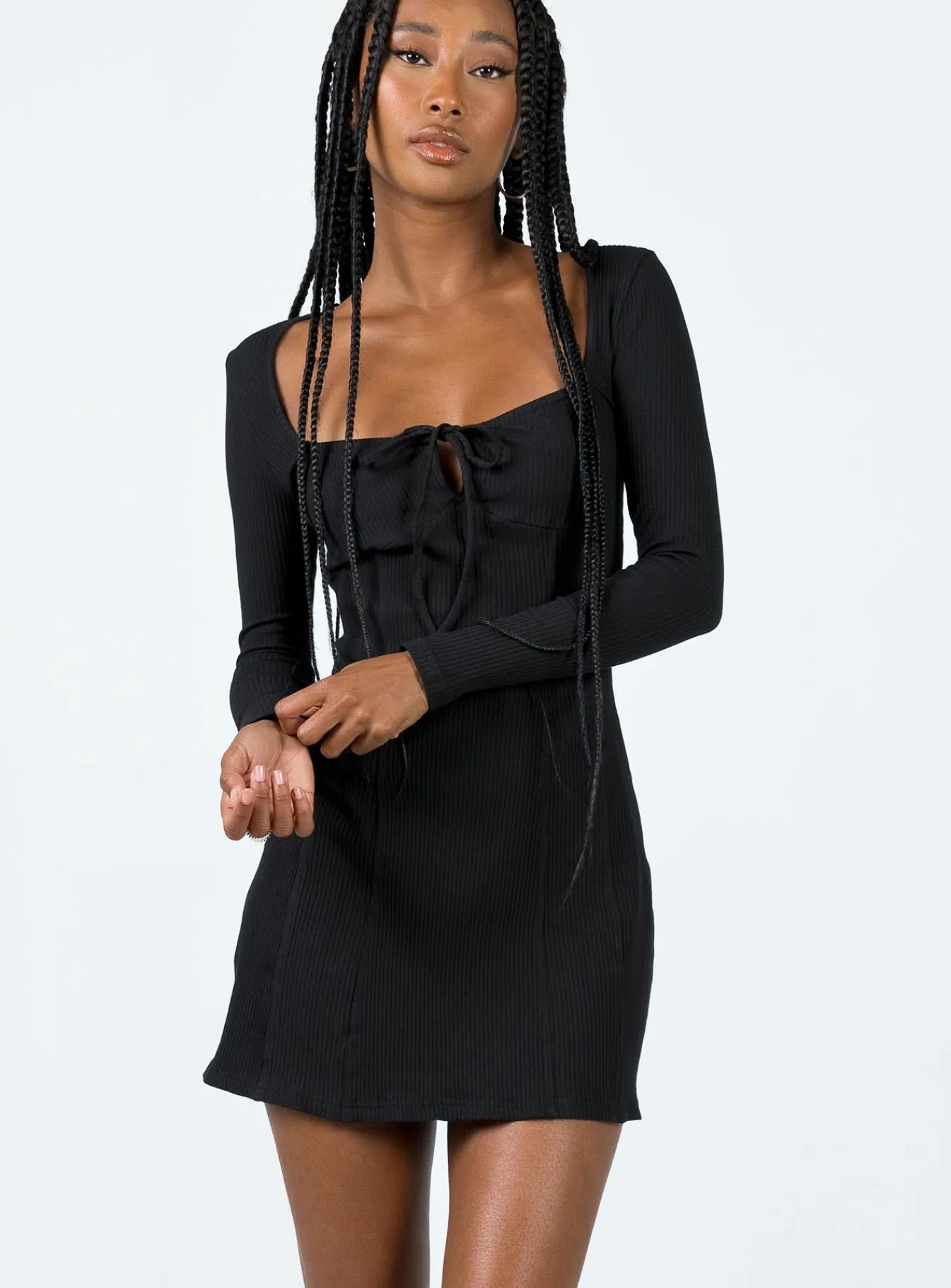 Princess Polly Normandy Long Sleeve Mini Dress Black Outlet