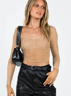 Princess Polly Norwood Long Sleeve Top  Beige Cheap