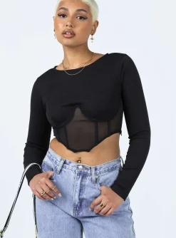 Princess Polly Not Your Baby Long Sleeve Top  Black Hot