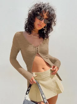 Princess Polly Nowell Long Sleeve Top  Beige Flash Sale