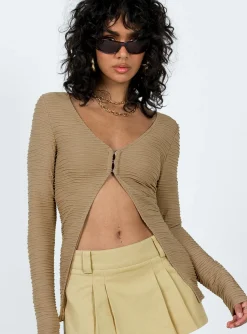 Princess Polly Nowell Long Sleeve Top  Beige Flash Sale