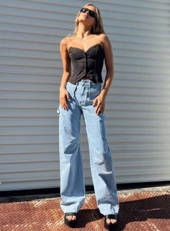 Princess Polly Oatland Denim Cargo Jean  Light Wash Denim Best Sale