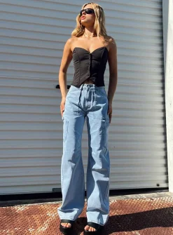 Princess Polly Oatland Denim Cargo Jean  Light Wash Denim Best Sale