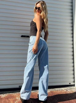 Princess Polly Oatland Denim Cargo Jean Light Wash Denim Best Sale