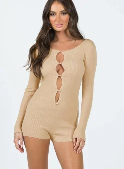 Princess Polly Odie Romper  Beige Sale