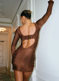 Princess Polly Olas Open Back Mini Dress Copper Gold Clearance