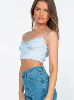 Princess Polly Old School Love Crop Top Blue Cheap