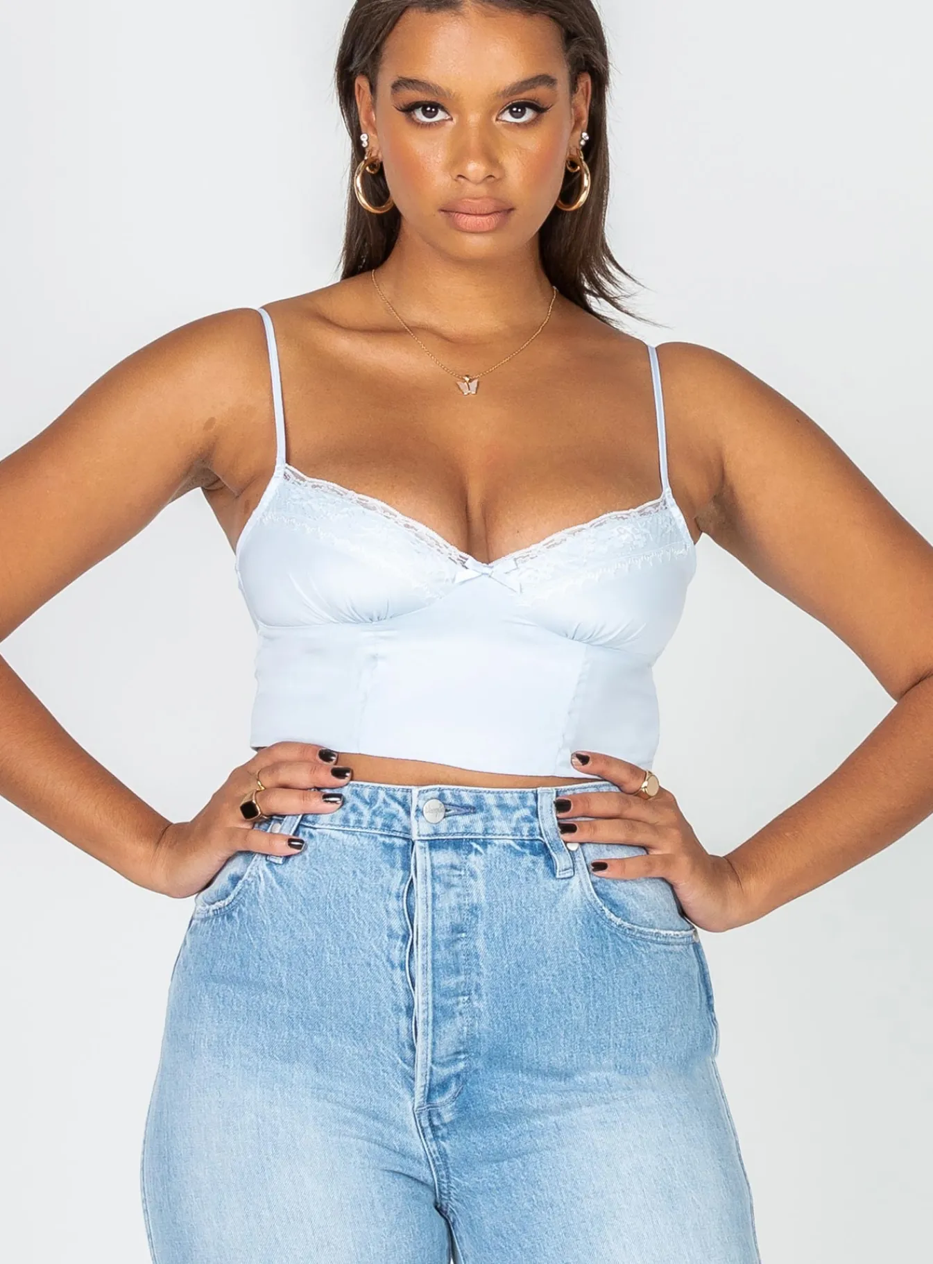 Princess Polly Old School Love Crop Top Blue Cheap