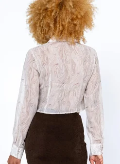 Princess Polly Oliver Long Sleeve Shirt Beige Cheap