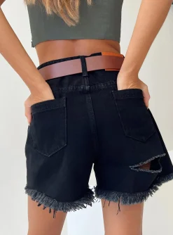 Princess Polly On Tour Denim Mom Shorts Black Store