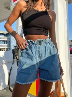 Princess Polly Open Road Denim Paper Bag Shorts  Pale Blue Sale