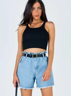 Princess Polly Open Road Denim Paper Bag Shorts  Pale Blue Sale