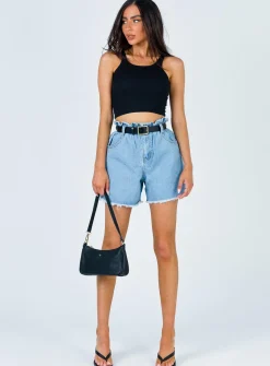 Princess Polly Open Road Denim Paper Bag Shorts  Pale Blue Sale