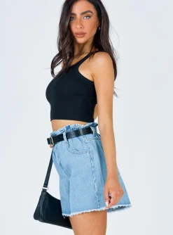 Princess Polly Open Road Denim Paper Bag Shorts  Pale Blue Sale