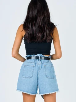 Princess Polly Open Road Denim Paper Bag Shorts  Pale Blue Sale