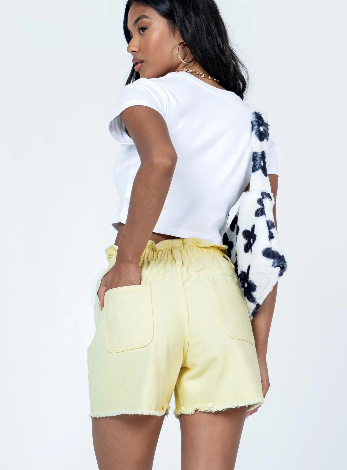 Princess Polly Open Road Denim Paper Bag Shorts Lemon Yellow New