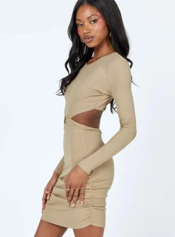 Princess Polly Orani Long Sleeve Mini Dress Beige Shop
