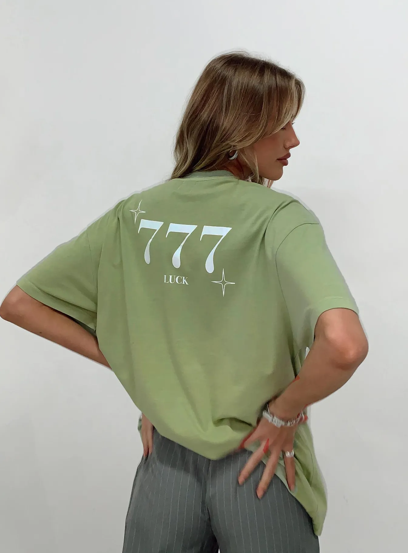 Princess Polly Organic 777 Luck Oversize Tee Green Outlet