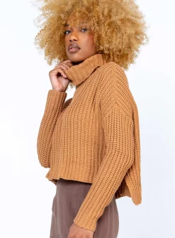 Princess Polly Organic Cotton Albie Turtleneck Sweater Tan   Brown Fashion