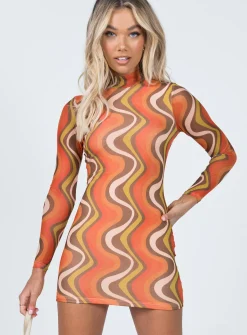 Princess Polly Orion Long Sleeve Mini Dressmulti   Orange Outlet