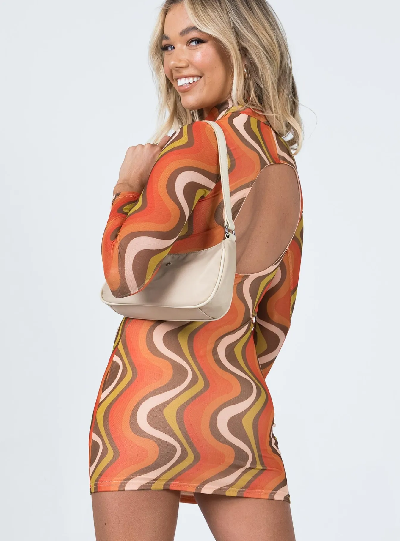 Princess Polly Orion Long Sleeve Mini Dressmulti Orange Outlet
