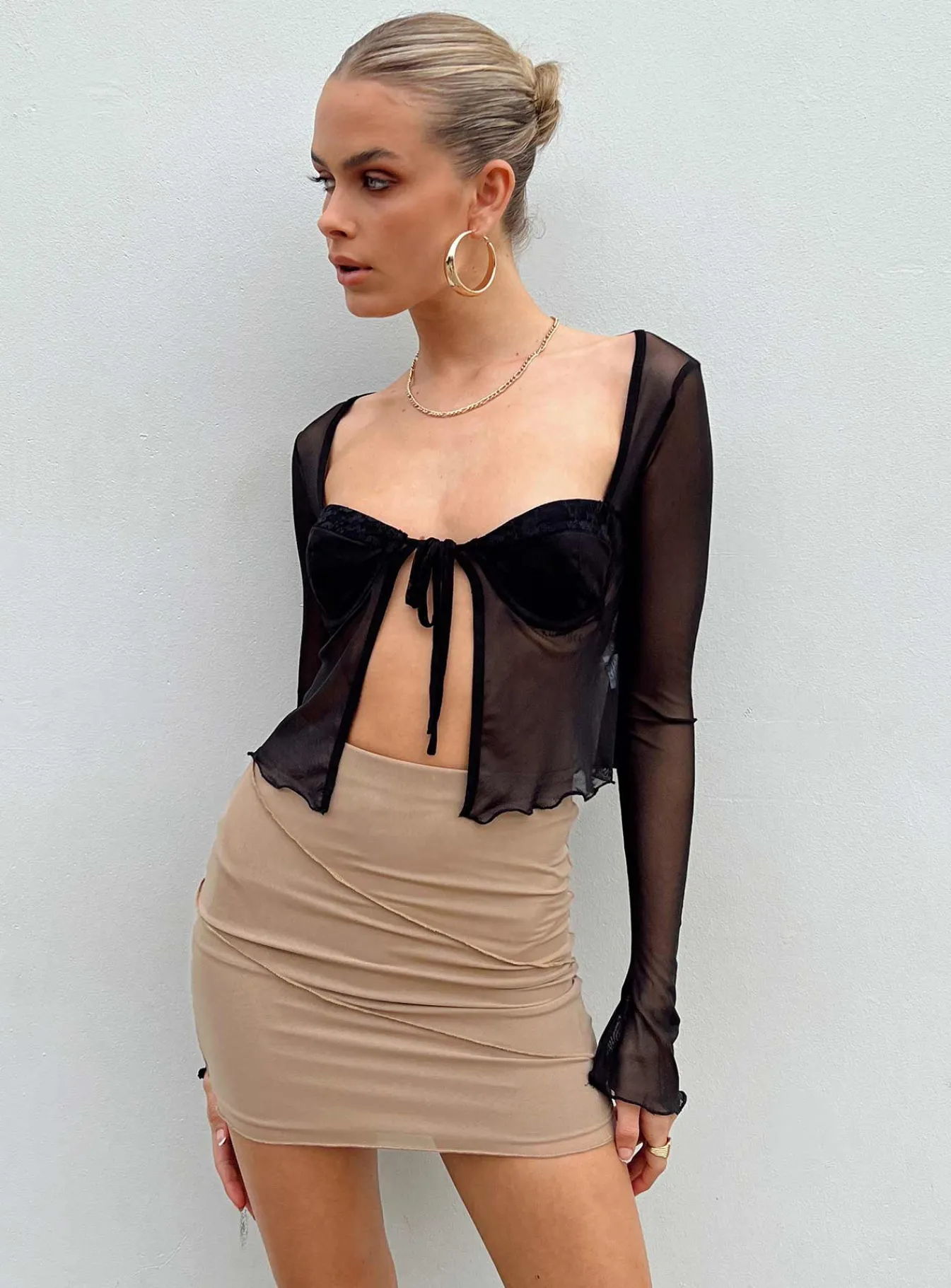 Princess Polly Oscar Mesh Mini Skirt Beige Cheap