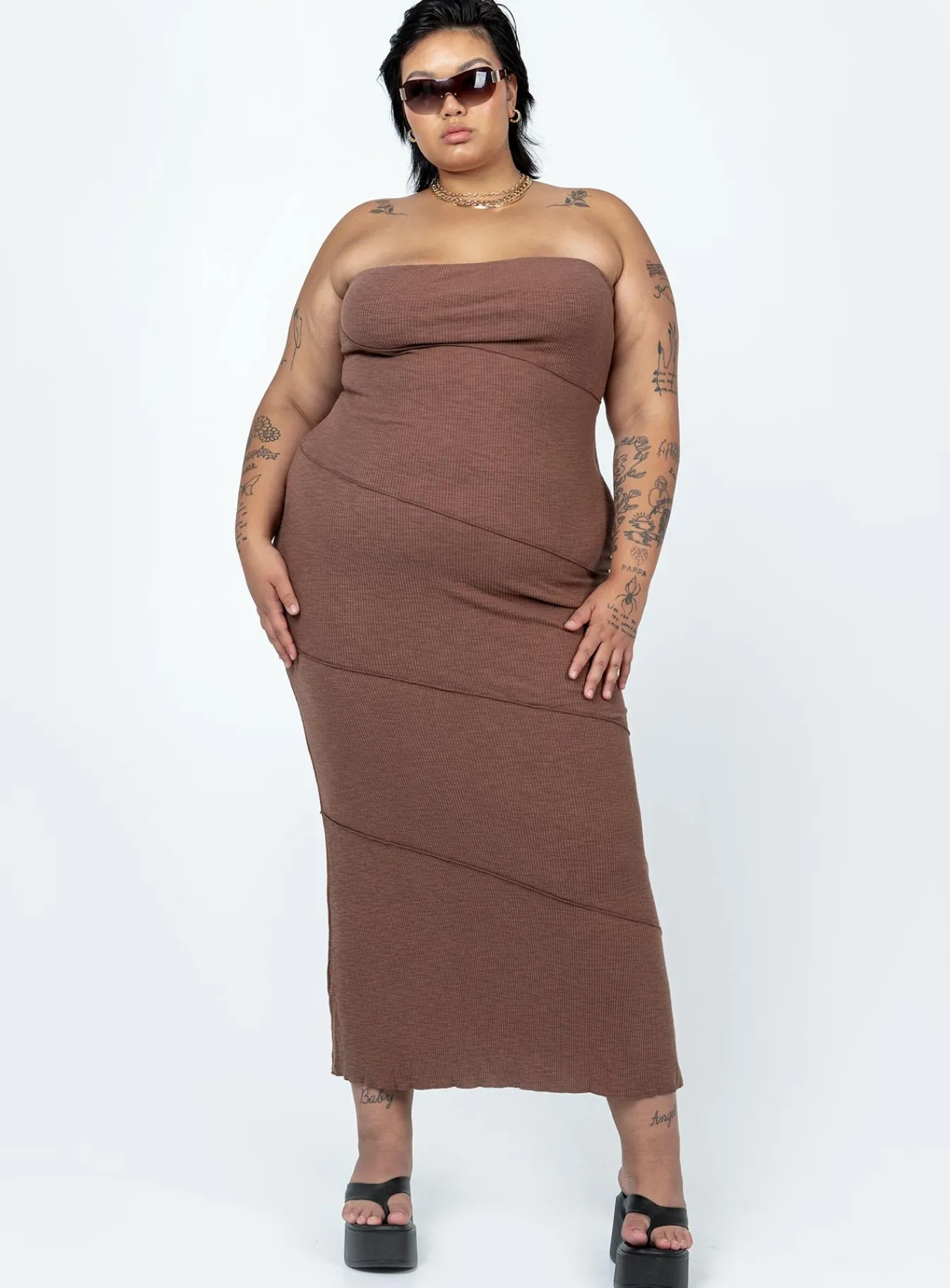 Princess Polly Oscar Midi Dresscurve Brown Clearance