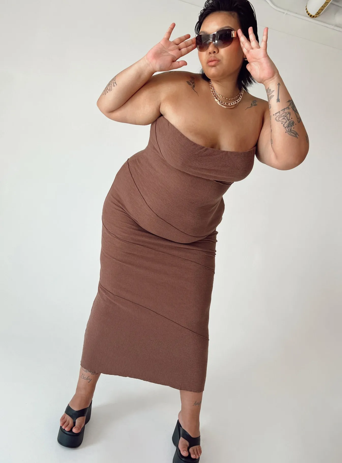 Princess Polly Oscar Midi Dresscurve Brown Clearance