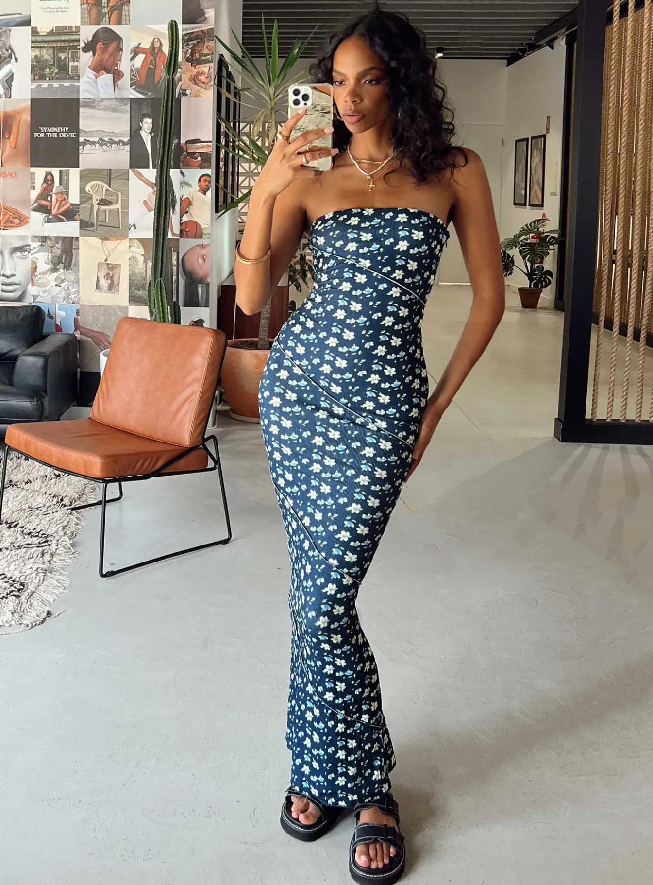 Princess Polly Oscar Midi Dressfloral Navy Cheap