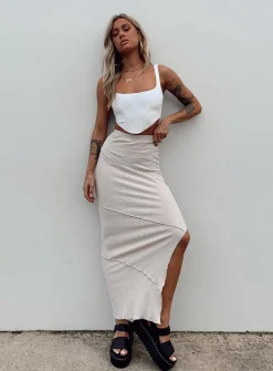 Princess Polly Oscar Split Maxi Skirt  Beige Outlet