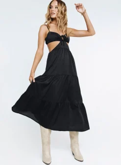 Princess Polly Oswell Maxi Dress  Black New
