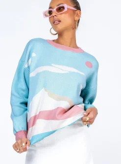 Princess Polly Over The Horizon Sweater  Blue Clearance